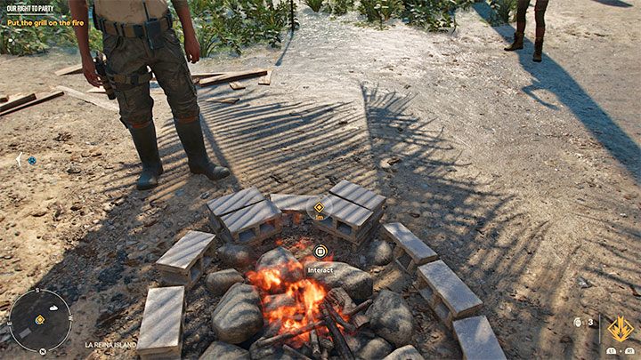 Dotrzyjcie z grillem do ogniska i przytrzymajcie przycisk interakcji żeby dodatkowo położyć na nim zdobytą żywność - Far Cry 6: Prawo do imprezowania (Our Right to Party) - solucja, opis przejścia - Far Cry 6 - poradnik do gry