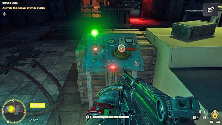 To prosty cel misji, który zakłada dotarcie do interaktywnego przełącznika - pokazuje go dołączony obrazek - Far Cry 6: Wybrana broń (Weapon of Choice) - solucja, opis przejścia - Far Cry 6 - poradnik do gry