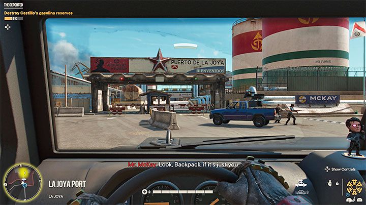 Każdy zniszczony zbiornik zapełni nieco procentowy pasek zniszczeń (lewy górny róg ekranu) i docelowo otrzymacie informację o możliwości wsparcia rebeliantów w walkach w porcie La Joya Port - Far Cry 6: Deportacja (The Deported) - solucja, opis przejścia - Far Cry 6 - poradnik do gry