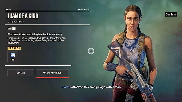Zadanie to rozpocznie się w lokacji Obóz Clary będącej pierwszą spośród kilku kryjówek rebeliantów w grze - Far Cry 6: Jedyny taki Juan (Juan of a Kind) - solucja, opis przejścia - Far Cry 6 - poradnik do gry