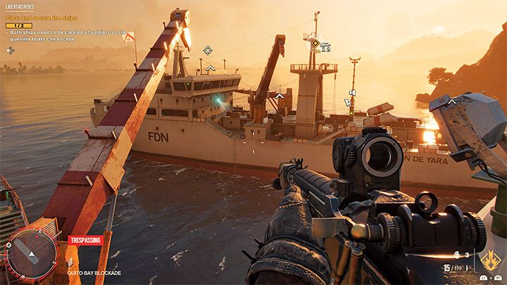 W przypadku drugiego statku schemat działania jest bardzo podobny - zacznijcie od wykonania rekonesansu smartfonem, a następnie dopłyńcie do niego i skorzystajcie z drabinki - Far Cry 6: Libertad powstaje (Libertad Rises) - solucja, opis przejścia - Far Cry 6 - poradnik do gry