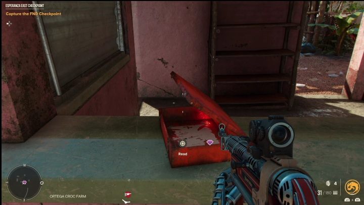 Aby rozpocząć wyprawę po skarb musicie przeczytać notatkę, która znajduje się w pudle, zaraz koło różowego budynku - Far Cry 6: Krokodyle łzy - Wyprawy po skarby (Madrugada) - Far Cry 6 - poradnik do gry