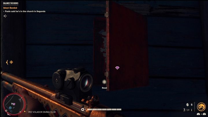 Aby rozpocząć wyprawę po skarb musicie przeczytać notatkę, która znajduje się w pudełku na niebieskiej ścianie - Far Cry 6: Zaginiona muza - Wyprawy po skarby (Valle De Oro) - Far Cry 6 - poradnik do gry