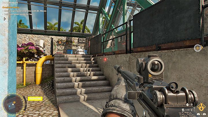 Docelowo musicie dotrzeć do oznaczonego przez grę przejścia, które jest na drugim końcu wielkiej szklarni - Far Cry 6: Słowa jak kule (Words Like Bullets) - solucja, opis przejścia - Far Cry 6 - poradnik do gry