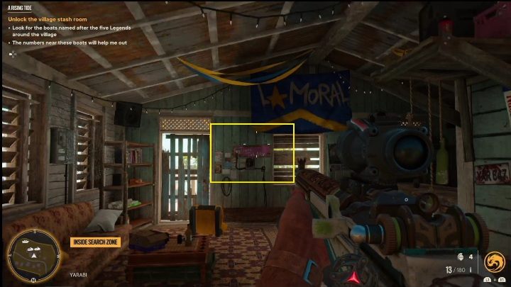 Pierwszym przycisk znajduje się obok fioletowego szyldu z napisem Tigre Del Mar - Far Cry 6: Wzbierająca fala (A Rising Tide) - Wyprawy po skarby (El Este) - Far Cry 6 - poradnik do gry