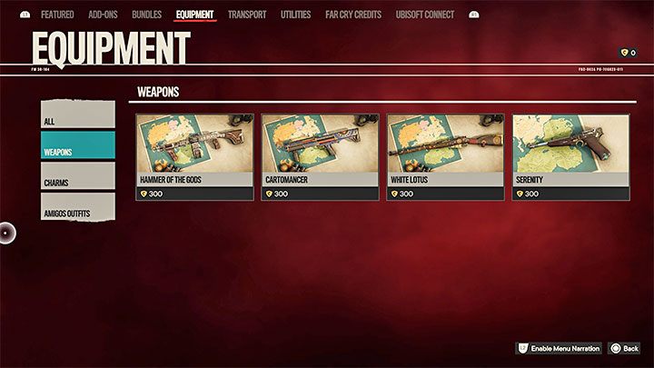 4) Equipment - W zakładce tej znajdziecie nowe elementy wyposażenia dla bohatera - Far Cry 6: Mikrotransakcje - Far Cry 6 - poradnik do gry