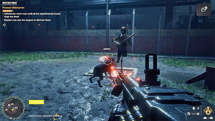 Oprócz bezpośredniego atakowania wrogich psów możecie też je dekoncentrować strzelając do tarcz i aktywując cele-atrapy - Far Cry 6: Najlepszy wróg człowieka (Mans Best Enemy) - solucja, opis przejścia - Far Cry 6 - poradnik do gry
