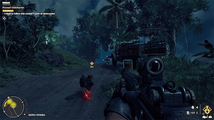 Po raz trzeci w ramach linii fabularnej Chicharrona otrzymacie cel misji dotyczący ochraniania koguta i unikania doprowadzenia do sytuacji, w której jego pasek zdrowia spadnie do 0% (jest on widoczny w lewym górnym rogu ekranu) - Far Cry 6: Skrzydłowy (Wingman) - solucja, opis przejścia - Far Cry 6 - poradnik do gry