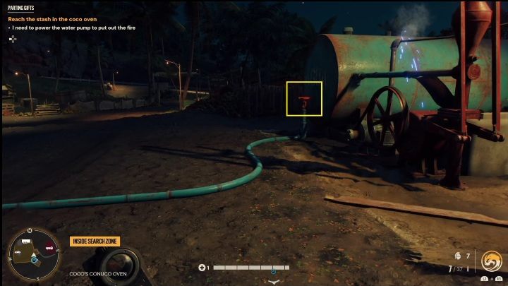 Po uruchomieniu prądu wystarczy udać się do pompy z wodą, odkręcić zawór, a to już samo z siebie zgasi okoliczny pożar - Far Cry 6: Pożegnalne prezenty (Parting Gifts) - Wyprawy po skarby (El Este) - Far Cry 6 - poradnik do gry