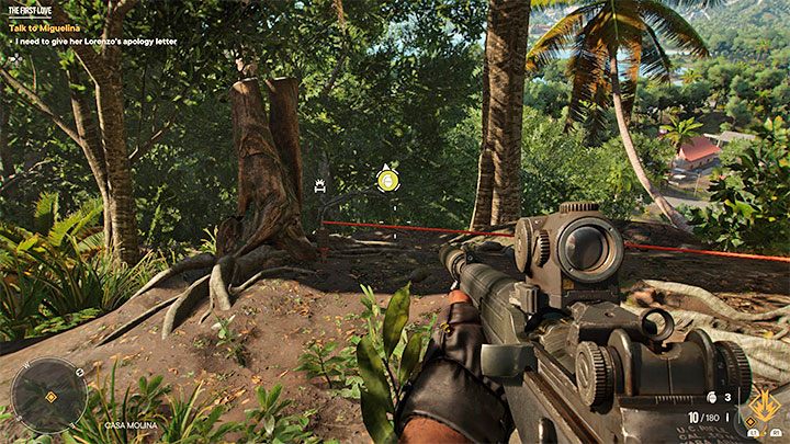 Musicie dotrzeć do wskazanego miejsca pobytu Migueliny, ale nie śpieszcie się z eksploracją tej lokacji, bo jest tu mnóstwo pułapek i bardzo łatwo można doprowadzić do znalezienia się na skraju śmierci lub zgonu bohatera - Far Cry 6: Pierwsza miłość (The First Love) - solucja, opis przejścia - Far Cry 6 - poradnik do gry