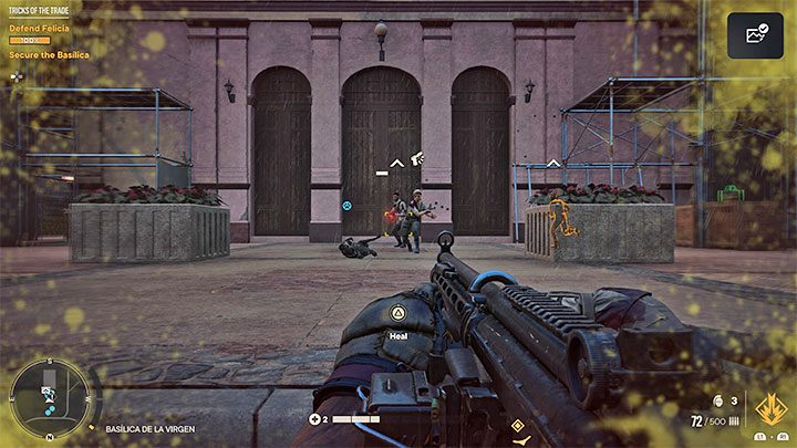 Niezależnie od tego w jakich okolicznościach rozpoczęły się walki unikajcie stosowania broni i gadżetów mogących doprowadzać do eksplozji i podpalania okolicy, bo w przeciwnym razie Felicii (kobiecie wymienianej za Diaza) może stać się krzywda i spadek jej paska zdrowia do 0% oznaczałby zawalenie mi - Far Cry 6: Sztuczki zawodowców (Tricks of the Trade) - solucja, opis przejścia - Far Cry 6 - poradnik do gry