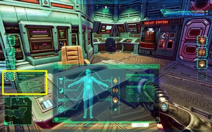 Od tej pory możecie aktywować ręcznie plecak ochrony środowiskowej z poziomu ekranu modułów (alternatywnie możecie też stworzyć do niego skrót klawiszowy) - System Shock Remake: Jak unikać promieniowania i zanieczyszczenia biologicznego? - System Shock Remake - poradnik do gry