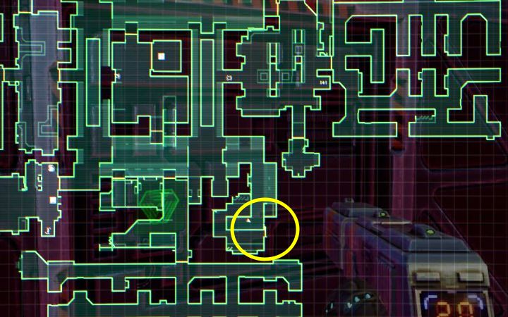 Pomieszczenie z węzłami komputerowymi jest w południowo-wschodniej części piętra - System Shock Remake: Uruchomienie procedury autodestrukcji reaktora - opis zagadki - System Shock Remake - poradnik do gry