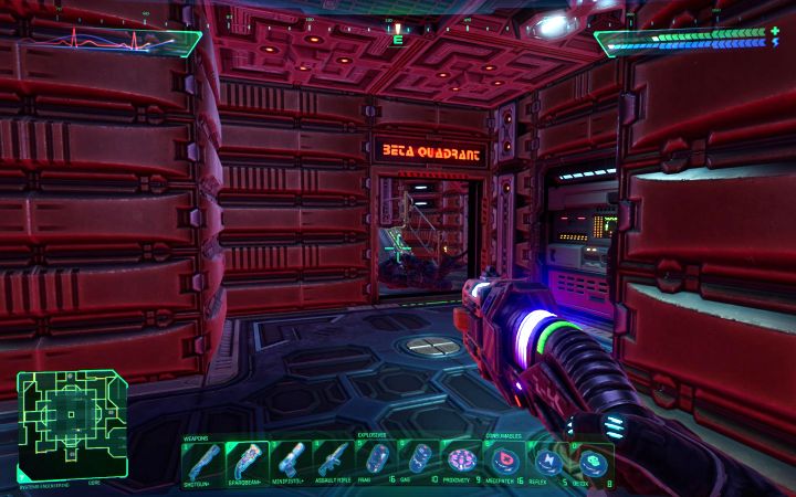 Rozpocznijcie w centralnym pomieszczeniu Core i wybierzcie z niego wschodnie przejście do Beta Quadrant - System Shock Remake: Zniszczenie 4 anten w Inżynierii systemów - opis zagadki - System Shock Remake - poradnik do gry