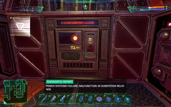 W Repair Bay znajduje się naczynie diagnostyczne - System Shock Remake: Naprawienie przekaźnika podsystemu 428 - opis zagadki - System Shock Remake - poradnik do gry