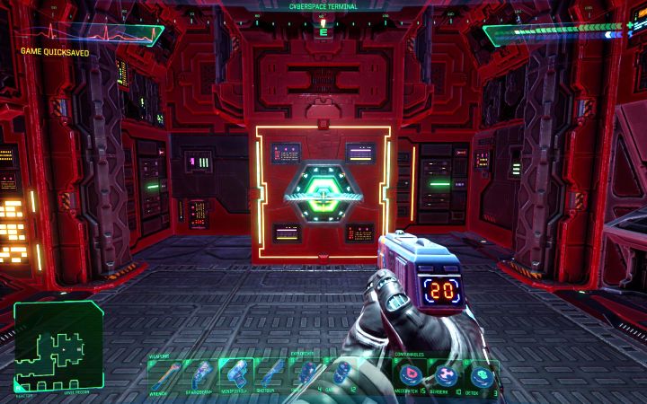W świecie gry możecie odnajdywać terminale cyberprzestrzeni - wejście w interakcję z dużą rączką przeniesie Was do środowiska, które symuluje wewnętrzną sieć stacji Cytadela - System Shock Remake: Cyberprzestrzeń - System Shock Remake - poradnik do gry