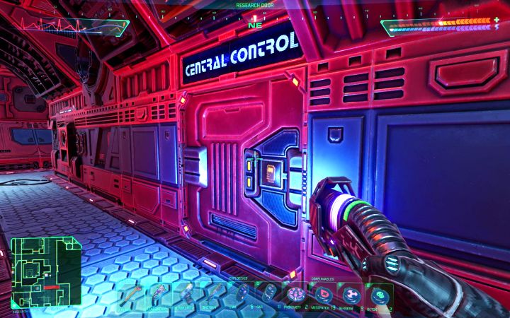 Powróćcie na pokład Laboratoria badawcze i użyjcie karty Dział naukowy do otwarcia General Control w centralnej części mapy - System Shock Remake: Wyłączenie lasera górniczego - opis zagadki - System Shock Remake - poradnik do gry