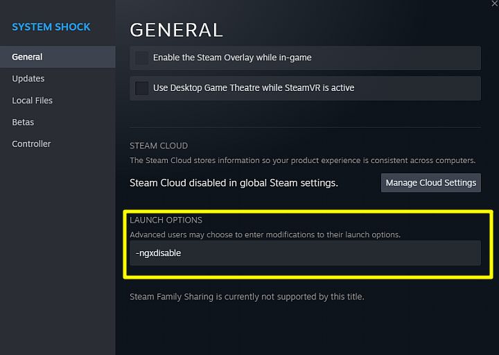 W pierwszym oknie General (ustawienia ogólne) przejdźcie do sekcji opcji uruchomienia gry Launch Options - System Shock Remake: Problem z uruchomieniem i czarnym ekranem - System Shock Remake - poradnik do gry