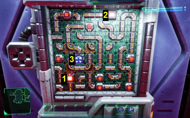 Przykładową pierwszą odmianę mini-gry pokazuje obrazek - System Shock Remake: Zagadki - skrzynki przyłączeniowe - System Shock Remake - poradnik do gry