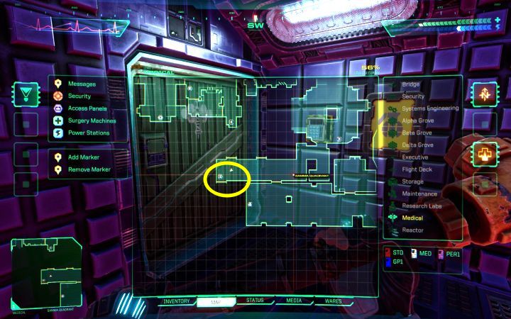 Pierwsza zbrojownia jest tą, przy której znajduje się klawiatura do wprowadzenia 3-cyfrowego kodu - System Shock Remake: Gdzie jest kod do zbrojowni Medical Armory? - System Shock Remake - poradnik do gry