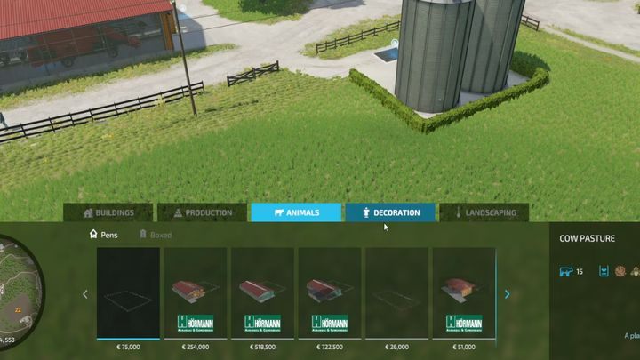Poza budowaniem magazynów czy zagród dla zwierząt, możecie teraz umieścić inwestycje, budować sady, stworzyć budynki związane z łańcuchami produkcji, postawić szklarnie, a także struktury zapewniające estetykę, jak drzewa czy płoty (przy czym te drugie posiadają również bramy z prawami dostępu) - Farming Simulator 22: FS19 i FS22 - podobieństwa i różnice - Farming Simulator 22 - poradnik do gry