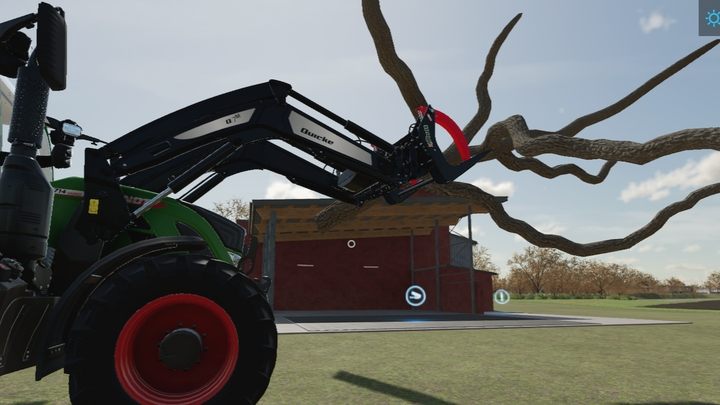 Jeśli skład jest nieopodal, możecie po prostu przeciągnąć niewielkie drzewa prosto do punktu skupu (ciepłowni). - Farming Simulator 22: Ścinanie drzew i usuwanie pni - Farming Simulator 22 - poradnik do gry