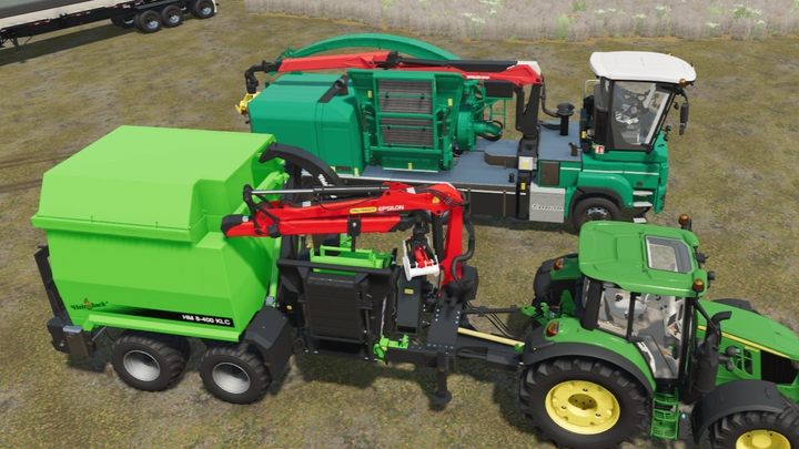 Wióry w FS22 produkowane są przez rozdrabniarki oraz są produktem ubocznym produkcji desek (tartak) i mebli (cieśla) - Farming Simulator 22: Ścinanie drzew i usuwanie pni - Farming Simulator 22 - poradnik do gry