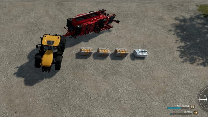 Gdy podjedziecie maszyną do napełnienia w pobliże palet, możecie je napełnić - na panelu pomocy pojawi się nowy przycisk. - Farming Simulator 22: Sianie i sadzenie - Farming Simulator 22 - poradnik do gry