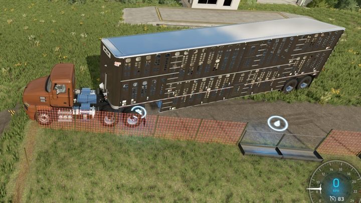 Po nabyciu zwierząt ustawcie naczepę przy pastwisku / oborze, w którym będziecie trzymać zwierzęta i wyładujcie je, ustawiając się na znaczniku z łapą - Farming Simulator 22: Zwierzęta - jak kupować? - Farming Simulator 22 - poradnik do gry