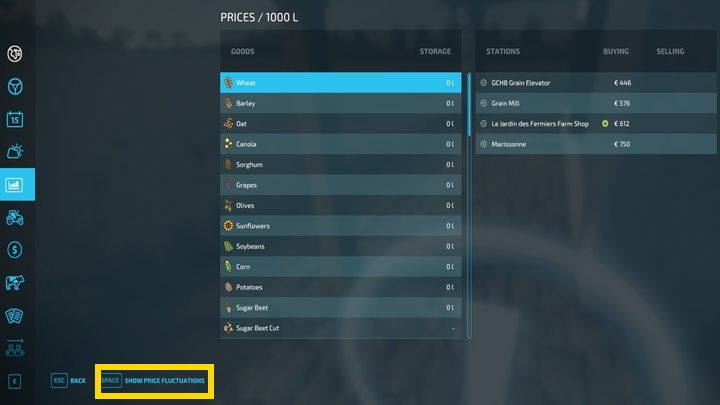W piątej zakładce sklepu możecie podejrzeć stan magazynowy roślin zgromadzonych w silosach (nie są liczone surowce zgromadzone w maszynach / na ziemi) - Farming Simulator 22: Monitorowanie wzrostu - Farming Simulator 22 - poradnik do gry