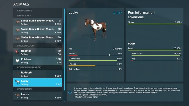 Każdy z koni wymaga (teoretycznie) codziennej jazdy dla utrzymania pełnej kondycji (Fitness) - Farming Simulator 22: Konie - hodowla, porady - Farming Simulator 22 - poradnik do gry