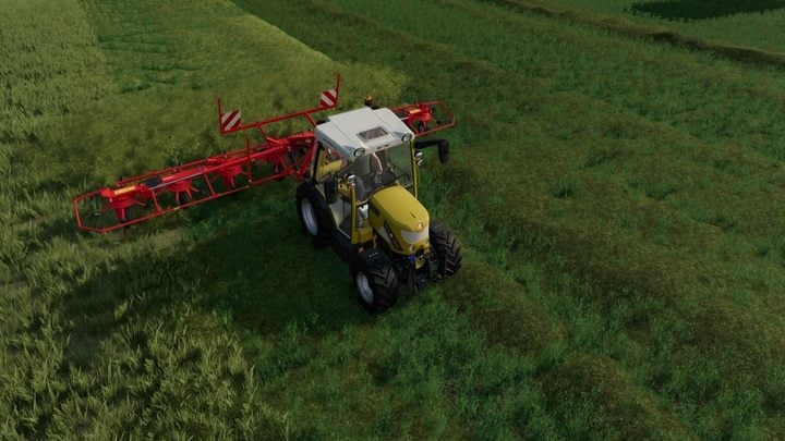 Aby pozyskać siano, wystarczy użyć przetrząsacza (Tedder) na skoszonej trawie - Farming Simulator 22: Siano - suszenie i zgrabywanie - Farming Simulator 22 - poradnik do gry