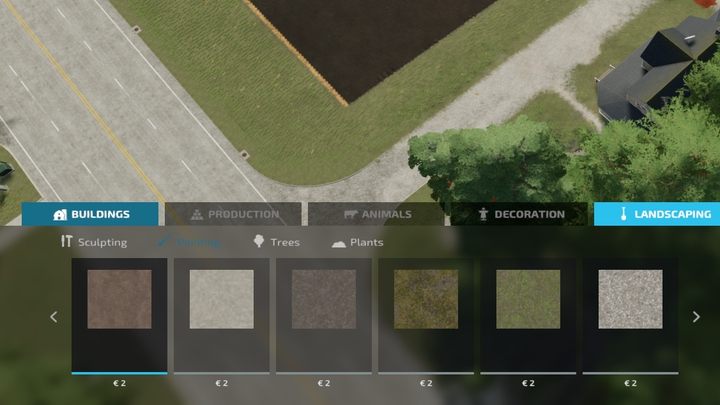 Aby manipulować terenem, przejdźcie do ostatniej zakładki Kształtowanie terenu (Landscaping) w trybie budowy - Farming Simulator 22: Jak budować nieruchomości? - Farming Simulator 22 - poradnik do gry