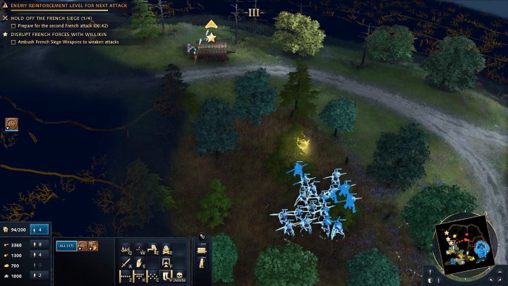 Ukryjcie Willikina i jego towarzyszy między drzewami, przy drodze prowadzącej do francuskiej armii - Age of Empires 4: The Siege of Dover (The Normans) - solucja, opis przejścia - Age of Empires 4 - poradnik do gry