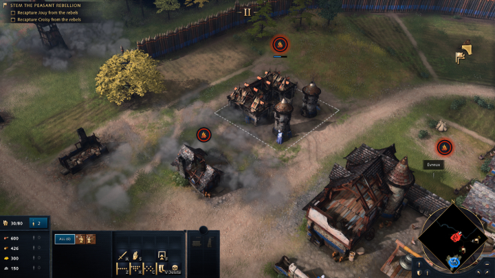 W pierwszej kolejności naprawcie budynki wojskowe i Centrum Miasta - Age of Empires 4: France in Chaos (The Hundred Years War) - solucja - Age of Empires 4 - poradnik do gry