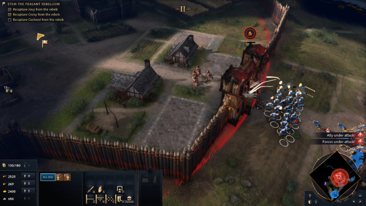 Najeżdżając na ostatnią wioskę, należy najpierw zniszczyć 2 wieże obserwacyjne i bramę do miasta - Age of Empires 4: France in Chaos (The Hundred Years War) - solucja - Age of Empires 4 - poradnik do gry