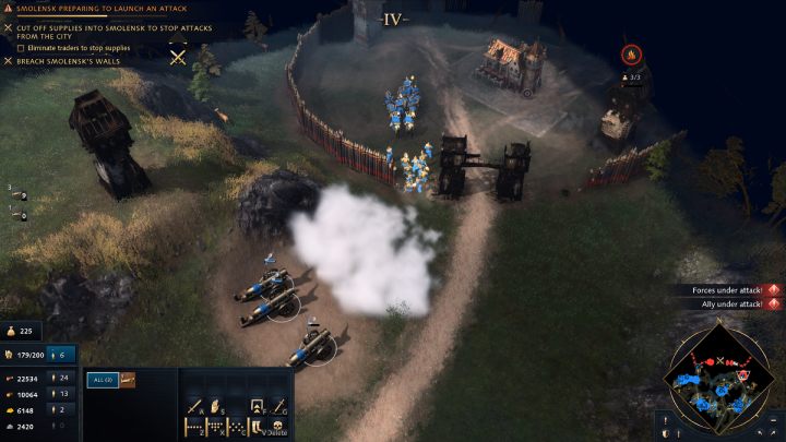 Jeśli przygotowaliście już oddział czekający przy drodze po wschodniej części mapy, udajcie się ścieżką na północ i zniszczcie bazę wroga, aby jak najszybciej dostać się na szlak Kupców - Age of Empires 4: Moscow versus Lithuania (The Rise of Moscow) - solucje - Age of Empires 4 - poradnik do gry