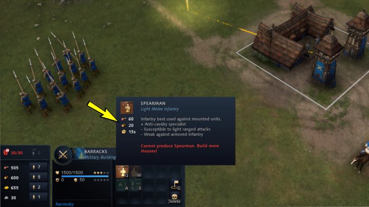 Ilość wymaganych surowców znajdziecie po najechaniu na wybrany budynek, w akcjach jakie mogą wykonać robotnicy, lub po najechaniu na ikonę jednostki lub technologii w danym budynku - Age of Empires 4: Surowce - Age of Empires 4 - poradnik do gry