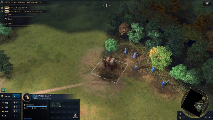 Chata Drwala posiada kilka ulepszeń, dzięki którym robotnicy szybciej poradzą sobie z rąbaniem drewna oraz zwiększą ilość przynoszonego surowca - Age of Empires 4: Surowce - Age of Empires 4 - poradnik do gry