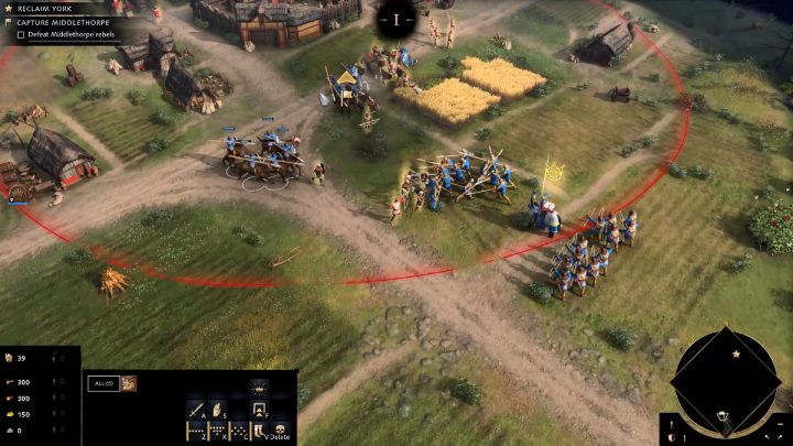 Po rozpoczęciu misji zaznaczcie wszystkie Wasze jednostki i ruszcie wzdłuż drogi - Age of Empires 4: North to York (The Normans) - solucja, opis przejścia - Age of Empires 4 - poradnik do gry