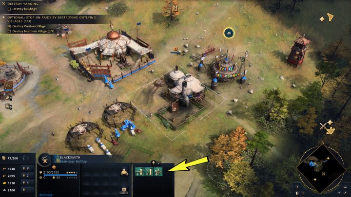 Postawcie namiot Ovoo na kamieniołomie, a następnie wybudujcie przy nim Kowala (Blacksmith) i rozpakujcie namiot z Koszarami (Barracks) - Age of Empires 4: The Great Wall (The Mongol Empire) - solucja - Age of Empires 4 - poradnik do gry