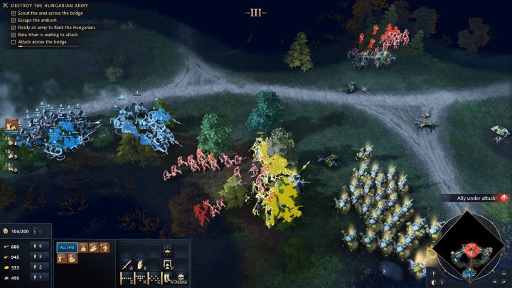 Gdy licznik czasu się dobiegnie końca, zaatakujcie wrogą armię z 2 stron - Age of Empires 4: The Battle of Mohi (The Mongol Empire) - solucja - Age of Empires 4 - poradnik do gry