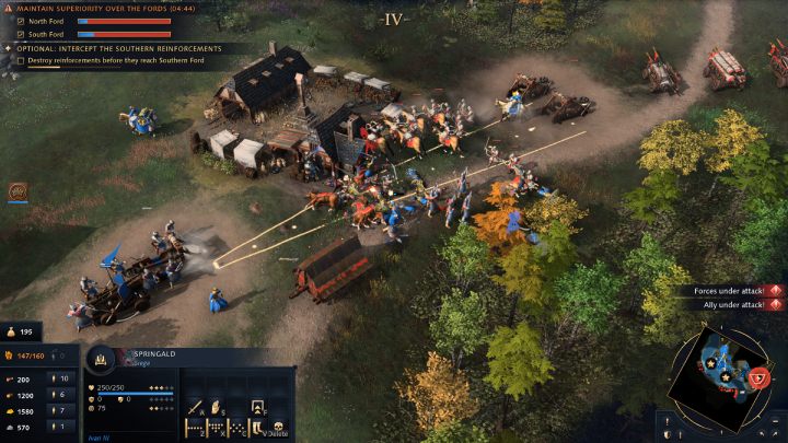 Gdy licznik czasu wskaże 5 minut i 45 sekund otrzymacie powiadomienie o zbliżającym się konwoju, przewożącym posiłki dla armii mongolskiej - Age of Empires 4: Great Stand on the Ugra River (The Rise of Moscow) - solucje - Age of Empires 4 - poradnik do gry