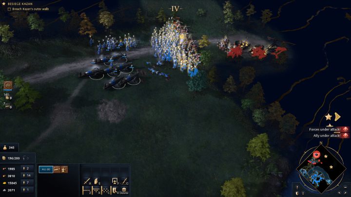 Gdy dotrzecie do mostu prowadzącego do głównej bramy miasta, zaatakuje Was oddział złożony z kawalerii i kilku machin oblężniczych - Age of Empires 4: The Siege of Kazan (The Rise of Moscow) - solucje - Age of Empires 4 - poradnik do gry