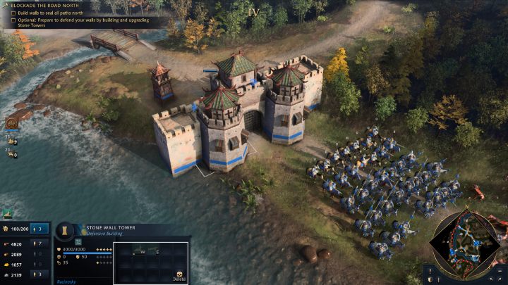 W tym czasie Wasi robotnicy powinni zebrać już wystarczającą ilość kamienia do budowy fortyfikacji - Age of Empires 4: Blockade at Lumen Shan (The Mongol Empire) - solucja - Age of Empires 4 - poradnik do gry