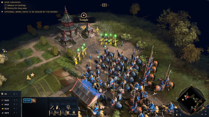 Po spaleniu fortu udajcie się do pobliskiej świątyni i poczekajcie aż Mnisi wyleczą Wasze wojsko - Age of Empires 4: The Song Fortress (The Mongol Empire) - solucja - Age of Empires 4 - poradnik do gry