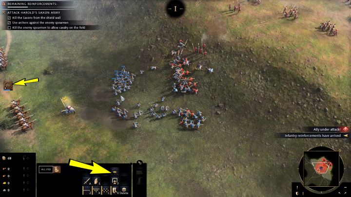 Ikona po lewej stronie ekranu ukazuje stan zdrowia Wilhelma - Age of Empires 4: The Battle of Hastings (The Normans) - solucja, opis przejścia - Age of Empires 4 - poradnik do gry