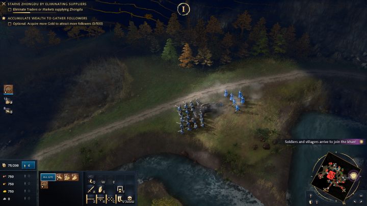 Gdy zbierzecie wystarczającą ilość złota, ze wschodu przybędą posiłki wraz z namiotami i Mieszkańcami - Age of Empires 4: The Battle of Zhongdu (The Mongol Empire) - solucja - Age of Empires 4 - poradnik do gry