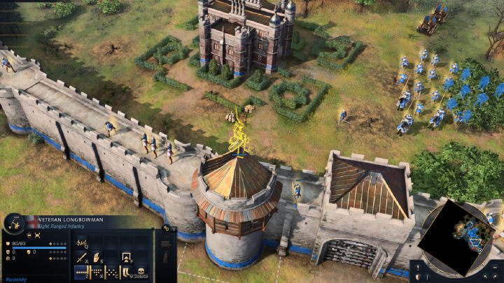 Obrona takich obiektów jak Święte Miejsca (Sacred Sites) może wymagać ustawienia nowego Centrum Miasta, obmurowania oraz wież, aby wykorzystać możliwości unikatowej jednostki Anglików, jaką jest Longbowman - Age of Empires 4: Anglicy - cywilizacja - Age of Empires 4 - poradnik do gry