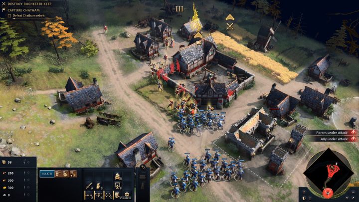 Misja rozpoczyna się od pokonania rebeliantów i odbicia wioski - Age of Empires 4: The Siege of Rochester (The Normans) - solucja, opis przejścia - Age of Empires 4 - poradnik do gry